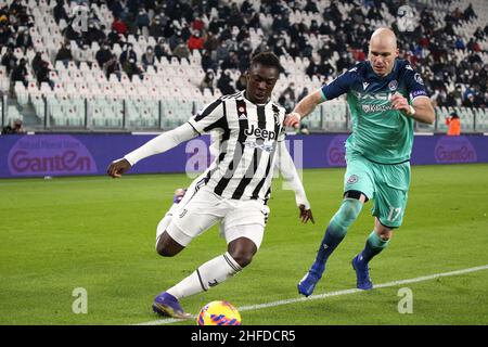 Turin, Italien. 15th Januar 2022. Moise Kean (Juventus FC) während Juventus FC vs Udinese Calcio, italienisches Fußballspiel Serie A in Turin, Italien, Januar 15 2022 Quelle: Independent Photo Agency/Alamy Live News Stockfoto