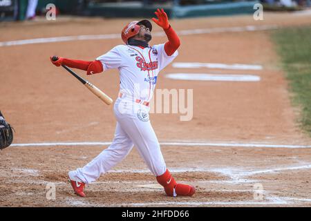 MAZATLAN, MEXIKO - 02. FEBRUAR: Rodrigo Orozco von Federales de Chiriqui , während des Spiels zwischen der Dominikanischen Republik und Panama im Rahmen der Serie del Caribe 2021 im Teodoro Mariscal Stadium am 2. Februar 2021 in Mazatlan, Mexiko. (Foto von Luis Gutierrez/Norte Photo) Stockfoto