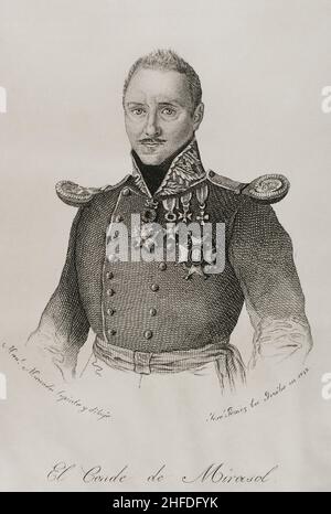 Rafael Arístegui y Vélez (1794-1863). 2nd Graf von Mirasol. Der spanische Generalleutnant. Kriegsminister und Marine, Ritterpreisträger des Heiligen Ferdinand. Hauptmann von Puerto Rico (1843-1847) und Senator des Königreichs im Jahr 1845. Hochformat. Stich von José Gómez. Panorama Español, Crónica Contemporánea. III Volumen. Madrid, 1845. Autor: José Gómez. 19th Jahrhundert-spanischer Kupferstecher. Stockfoto