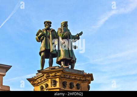 Statue von Johannes Gutenberg, in Frankfurt, Erfinder des Buchdrucks Stockfoto