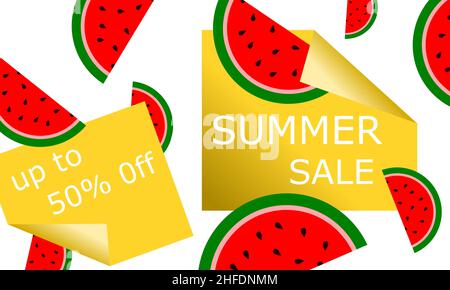Sommer Verkauf auf Wassermelone Muster und gelben Papier Hintergrund Vektor-Illustration. Stockfoto