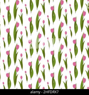 Nahtloses Muster mit rosa Tulpen. Florale Illustration. Stock Vektor