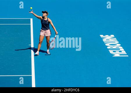 Melbourne, Australien. 16th Januar 2022. Tennis: WTA Tour/ATP Tour - Melbourne: Angelique Kerber aus Deutschland ist während eines Trainings vor den Australian Open im Melbourne Park im Einsatz. Quelle: Frank Molter/dpa/Alamy Live News Stockfoto