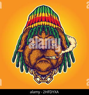 Hund Weed Rauchen Cannabis Dreadlock Vektor-Illustrationen für Ihre Arbeit Logo; Maskottchen Merchandise T-Shirt; Aufkleber und Label-Designs; Poster Stock Vektor