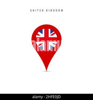 Teardrop-Kartenmarkierung mit Flagge von Großbritannien. Britische Flagge in den Pin der Standortkarte eingefügt. Flache Vektorgrafik isoliert auf weißem Hintergrund. Stock Vektor