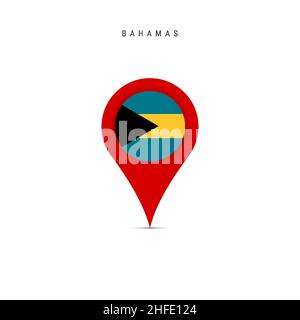 Teardrop-Kartenmarkierung mit Flagge der Bahamas. Bahamian Flagge in der Ortskennzeichnung PIN eingefügt. Flache Vektorgrafik isoliert auf weißem Hintergrund. Stock Vektor