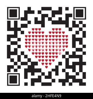 Dekorativer QR-Code mit Herz, farbiger Vektorgrafik auf weißem Hintergrund. Stock Vektor