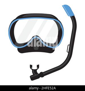 Maske und Schnorchel zum Tauchen, farblich isolierte Vektorgrafik im Cartoon-Stil. Stock Vektor