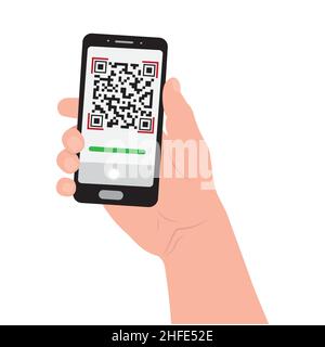 Scannen Sie den QR-Code auf Ihrem Mobiltelefon. Elektronische, digitale Technologien, Barcode. Farbe Vektorgrafik. Stock Vektor