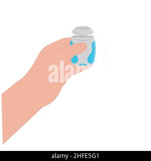 Zahnseide in den Händen einer Person, Farbe isoliert Vektor-Illustration. Stock Vektor