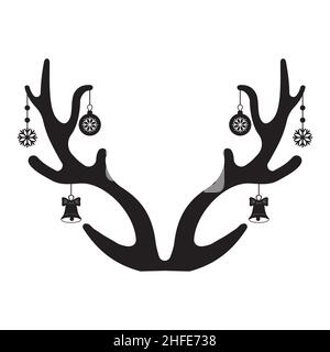 Weihnachtliche Hirschkröte mit Girlande Schwarz isoliert Silhouette Vektor-Symbol. Stock Vektor