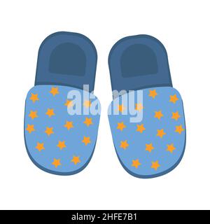 Blaue Pantoffeln mit Sternen, farblich isolierte Vektor-Illustration im flachen Stil. Stock Vektor
