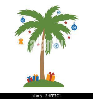weihnachtspalme mit Girlande und Geschenken, farblich isolierte Vektorgrafik. Stock Vektor