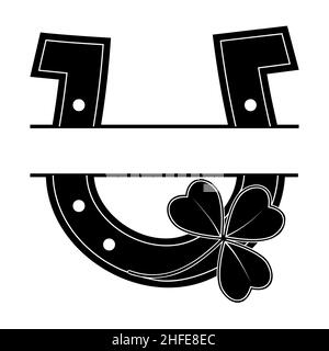 Set aus Hufeisen für Glück und Kleeblatt, schwarzer Umriss Stock Vektor