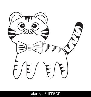 Kleiner Tiger Junge schwarze Umrisse, Vektor isolierte Illustration. Stock Vektor