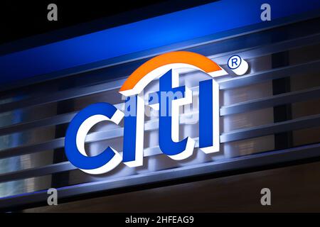 Citi Bank und Finanzmarke Logo Banking Kreditkarte und Investment-Service in Citigroup Newyork company.22 Dezember 2021.,Bangkok, THAILAND. Stockfoto