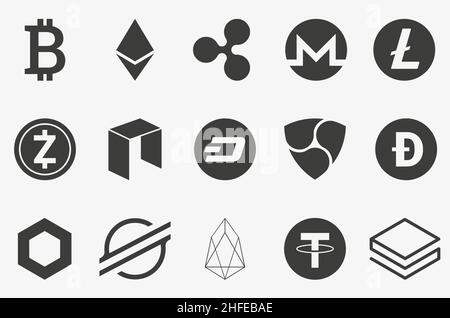 Vektorsymbol für Kryptowährung auf weißem Hintergrund gesetzt Stock Vektor