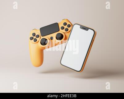 Einfaches mobiles Gaming mit weichen Schatten auf der 3D-Render-Illustration. Isoliertes Objekt im Hintergrund Stockfoto