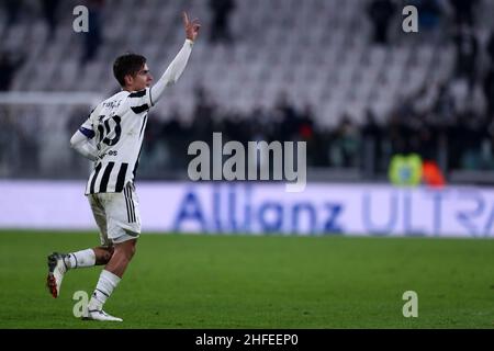 Turin, Italien. 15th Januar 2022. Paulo Dybala von Juventus FC Gesten während der Serie Ein Spiel zwischen Juventus FC und Udinese Calcio im Allianz Stadium am 15. Januar 2022 in Turin, Italien. Quelle: Marco Canoniero/Alamy Live News Stockfoto