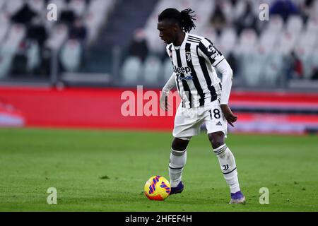 Turin, Italien. 15th Januar 2022. Moise Kean von Juventus FC in Aktion während des Serie-A-Spiels zwischen Juventus FC und Udinese Calcio im Allianz-Stadion am 15. Januar 2022 in Turin, Italien. Quelle: Marco Canoniero/Alamy Live News Stockfoto