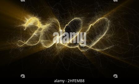 2022 Goldpartikel modernes Feierstydesign schöne 3D Animation Frohes neues Jahr Konzept 3D Rendern Stockfoto
