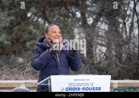 Lyon (Frankreich), 15. Januar 2022. Christiane Taubira kündigt ihre Kandidatur für die Präsidentschaftswahlen 2022 an. Stockfoto
