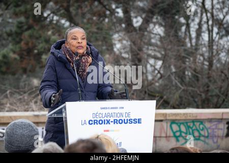Lyon (Frankreich), 15. Januar 2022. Christiane Taubira kündigt ihre Kandidatur für die Präsidentschaftswahlen 2022 an. Stockfoto