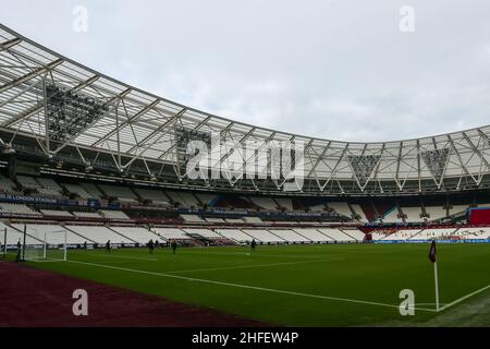LONDON, UK JAN 16th Ein Pre Game Foto des Londoner Stadions während des Premier League-Spiels zwischen West Ham United und Leeds United am Sonntag, 16th. Januar 2022 im London Stadium, Stratford. (Kredit: Michael Driver | MI Nachrichten) Kredit: MI Nachrichten & Sport /Alamy Live Nachrichten Stockfoto