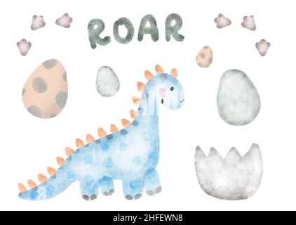 Set von kindischen Dinosaurier, niedlichen Aquarell Baby Illustration Stockfoto