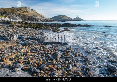 Bracelet Bay Mumbles Gower South Wales an einem kalten, sonnigen Februarmorgen Stockfoto