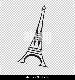 Symbol des Eiffelturms in Paris auf kariertem transparentem Hintergrund. Vektorgrafik. EPS 10-Vektordatei. Stock Vektor