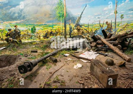 Diorama, das die Niederlage der Nazi-Truppen in Belarus darstellt. Weißrussisches Museum Des Grossen Vaterländischen Krieges In Minsk, Weißrussland Stockfoto