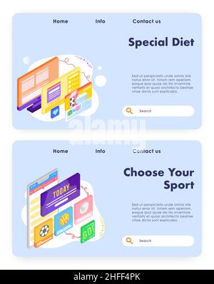 Gesunde Ernährung Programm. Milchprodukte. Wählen Sie Ihren Sport noch heute. Vektor-Website-Design-Vorlage. Darstellung des Konzepts der Landing Page-Website. Stock Vektor
