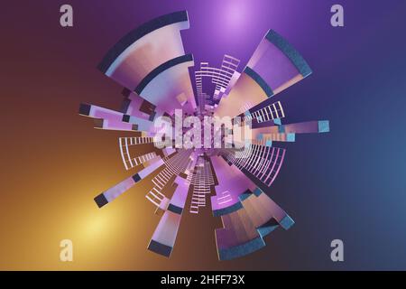 Sci-Fi-Tunnel mit Neonlicht. Abstrakter Hightech-Tunnel als Hintergrund im Stil von Cyberpunk oder High-Tech-Zukunft. 3D Rendering-Illustration. Bac Stockfoto