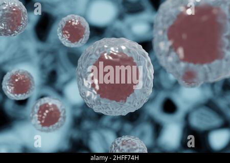 Zellen Molekülstruktur auf einem , Medizin, Wissenschaft, genetische Biotechnologie, Gen-Zell-Konzept. 3D Rendering-Illustration. Hintergrundmuster für Design. Stockfoto