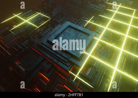 Computerprozessorchip auf einer Leiterplatte mit Mikrochips. AI. Leiterplatte. Technologiehintergrund. CPU für zentrale Computerprozessoren. Mainboard Dig Stockfoto