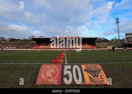 Bradford, Großbritannien. 16th Januar 2022. Allgemeiner Blick in das Odsal Stadium vor dem heutigen Spiel in Bradford, Großbritannien am 1/16/2022. (Foto von James Heaton/News Images/Sipa USA) Quelle: SIPA USA/Alamy Live News Stockfoto