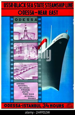 Russisches Reiseposter - Black Sea State Steamship Line - Odessa - Naher Osten Stockfoto