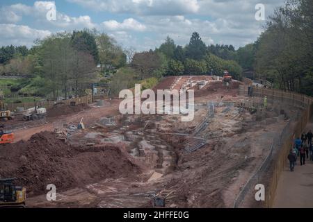 Bau des Fahrgebiets und der Station der neuen Achterbahn bei Alton Towers The Wicker man Stockfoto