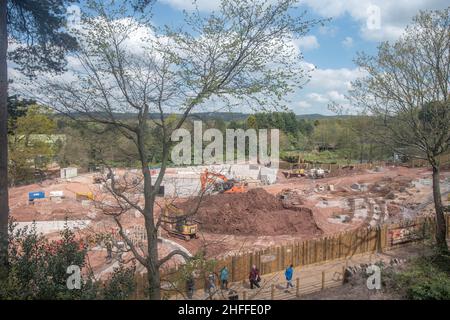 Bau des Fahrgebiets und der Station der neuen Achterbahn bei Alton Towers The Wicker man Stockfoto