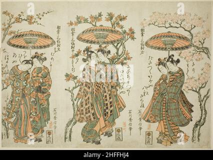 Teilen eines Regenschirms - Ein Satz von drei (Aigasa sanpukutsui), c. 1755. Stockfoto