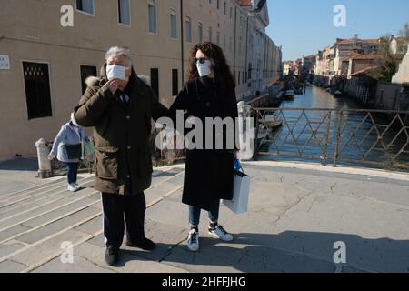 Ein Blick auf Venedig während der Aussperrung ganz Italiens, der zur Verlangsamung des Ausbruchs des Coronavirus verhängt wurde, in Venedig, Italien, 10. April 2020.(MVS) Stockfoto
