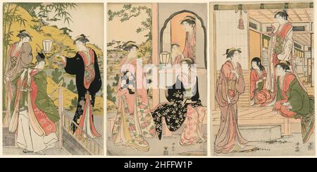 Eine moderne Version von Ushiwakamaru Serenading Prinzessin Joruri, c. 1785. Stockfoto