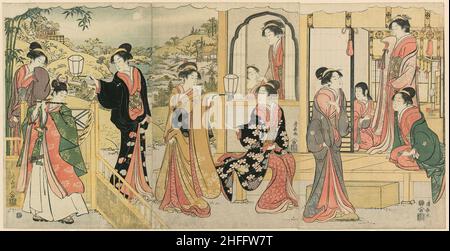 Eine moderne Version von Ushiwakamaru Serenading Prinzessin Joruri, c. 1785. Stockfoto