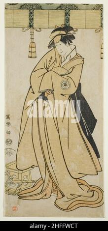 Der Schauspieler Segawa Tomisaburo II. Als Prinz Korehito in der Gestalt der Magd Wakakusa der Familie Otomo, 1794. Stockfoto