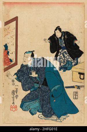 Ichikawa Danjuro VII vor einer mit Pfingstrosen geschmückten Leinwand, c. 1847/52. Stockfoto