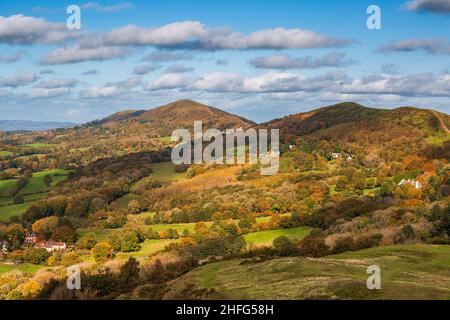 Die Malvern Hills aus British Camp im Herbst, Herefordshire, England Stockfoto