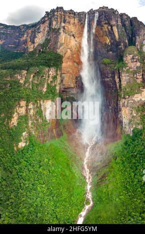 Panorama Luftaufnahme des Angel Fall weltweit höchsten Wasserfalls im Canaima Nationalpark Venezuela Stockfoto