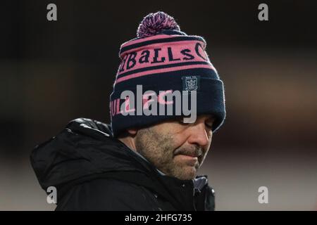 Bradford, Großbritannien. 16th Januar 2022. Brett Hodgson Head Coach des FC Hull während des Spiels in Bradford, Großbritannien am 1/16/2022. (Foto von James Heaton/News Images/Sipa USA) Quelle: SIPA USA/Alamy Live News Stockfoto