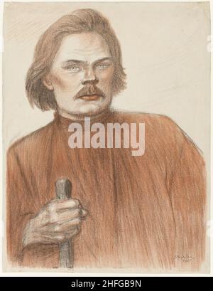 Frontalporträt von der Taille nach oben von Maxime Gorki, 1905. Stockfoto